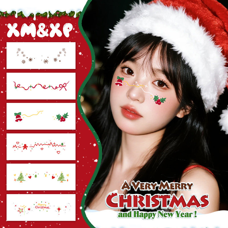 圣诞节妆容脸贴彩色纹身贴女氛围