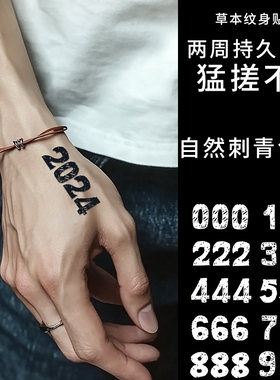 阿拉伯数字赛博朋克风纹身贴男女防水持久草本不反光手臂果汁植物