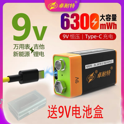 桌耐特9V6300mWh万用表吉他寻线仪拾音器方块USB充电聚合物锂电池