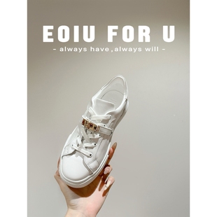 EOIU 11.26 出口渠道 金属扣真皮时髦小白鞋休闲系带运动鞋板鞋女