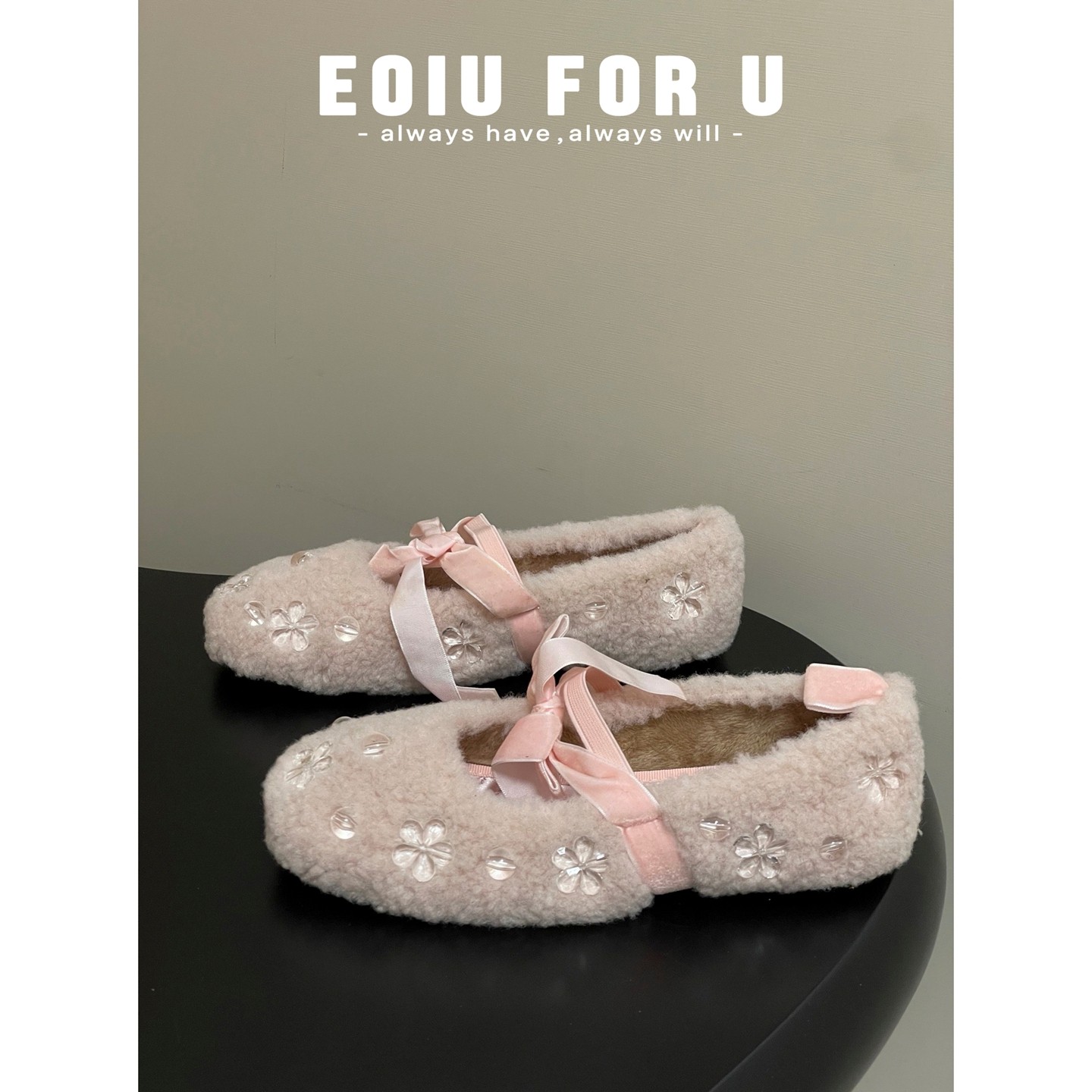 EOIU少女心玛丽珍 1/19  26s平底浅口一脚蹬毛毛鞋蝴蝶结芭蕾舞鞋,女鞋,时尚芭蕾鞋,淘宝优惠券,粉丝福利购,淘宝优惠卷