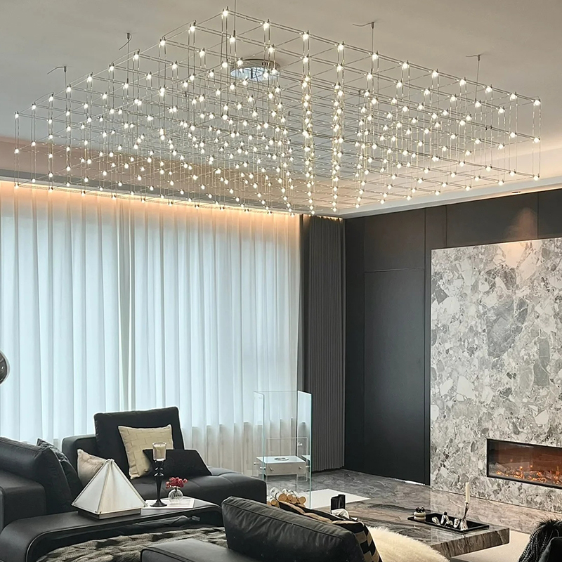 新款客厅吊灯高级感满天星萤火虫光立方高端大气网红意式餐厅家用