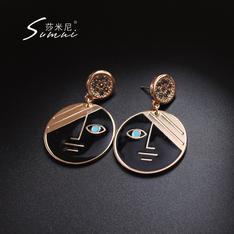 sumni/莎米尼欧美酷帅干练人脸耳环女气质个性耳饰品潮人耳钉耳坠
