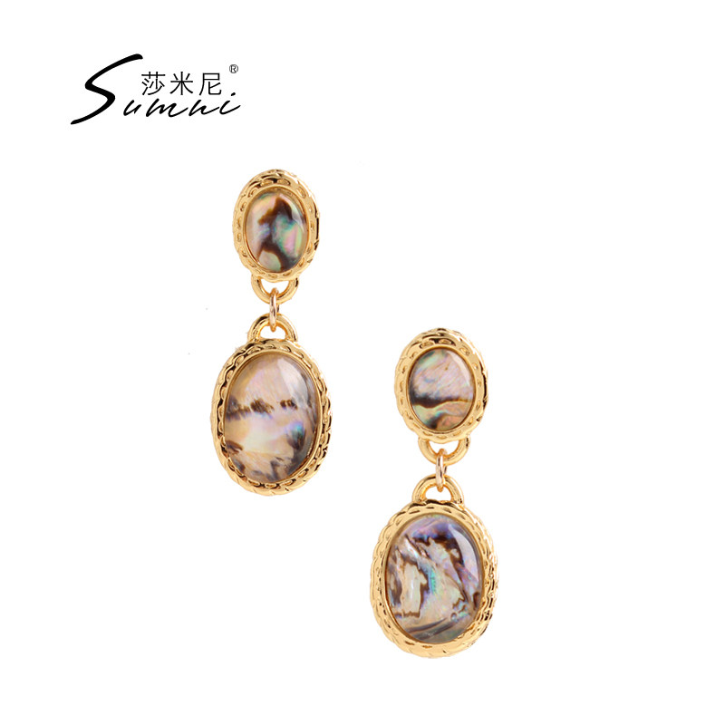 sumni/莎米尼18K包金925银贝壳耳环女炫彩个性可爱优雅耳坠耳饰品