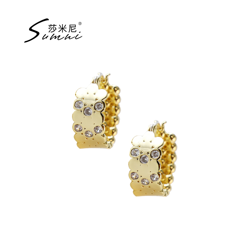 sumni/莎米尼秋新欧美花边宽耳圈夸张S925银针18K包金耳饰女