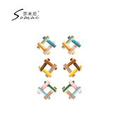 sumni 18k包金珐琅滴釉美拉德风耳饰女几何简约百搭耳钉设计感