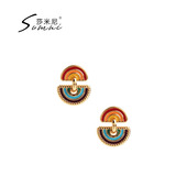 sumni 小众复古耳钉彩虹耳环女小巧港风彩色中古耳饰女高级感 法式