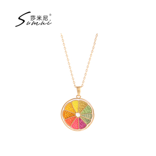 sumni/莎米尼18K包金珐琅彩橘子项链个性气质清新夏秋款锁骨链女