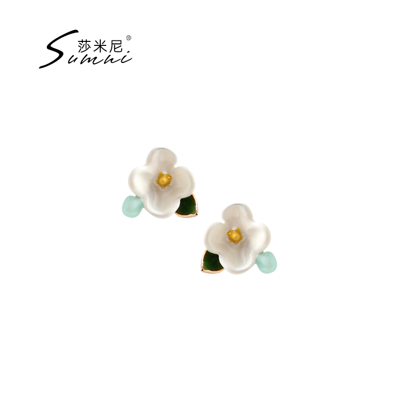 森系包金珐琅彩花朵小巧风耳钉