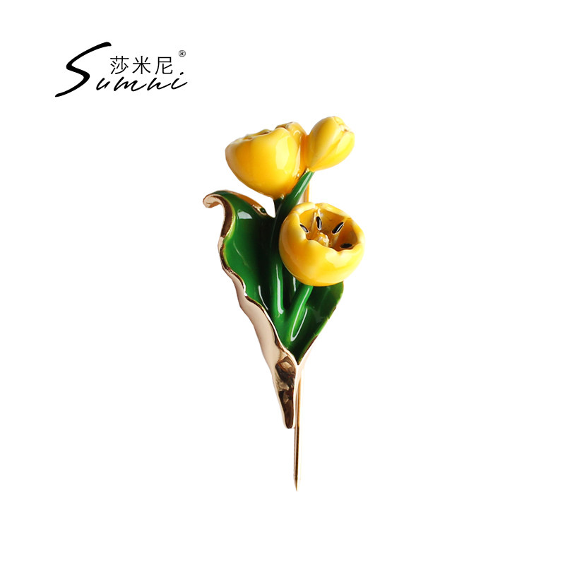 sumni/欧美风饰品森林系小清新黄色珐琅彩滴釉18K包金胸针520礼物