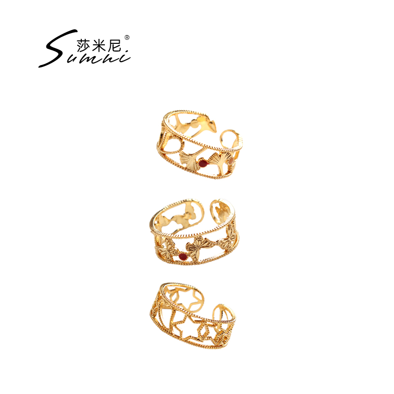 sumni莎米尼欧美18k包金银杏叶