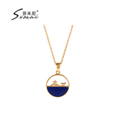 新款 珐琅滴釉深海喷水小鲸鱼项链小巧可爱女镂空气质短款 锁骨链