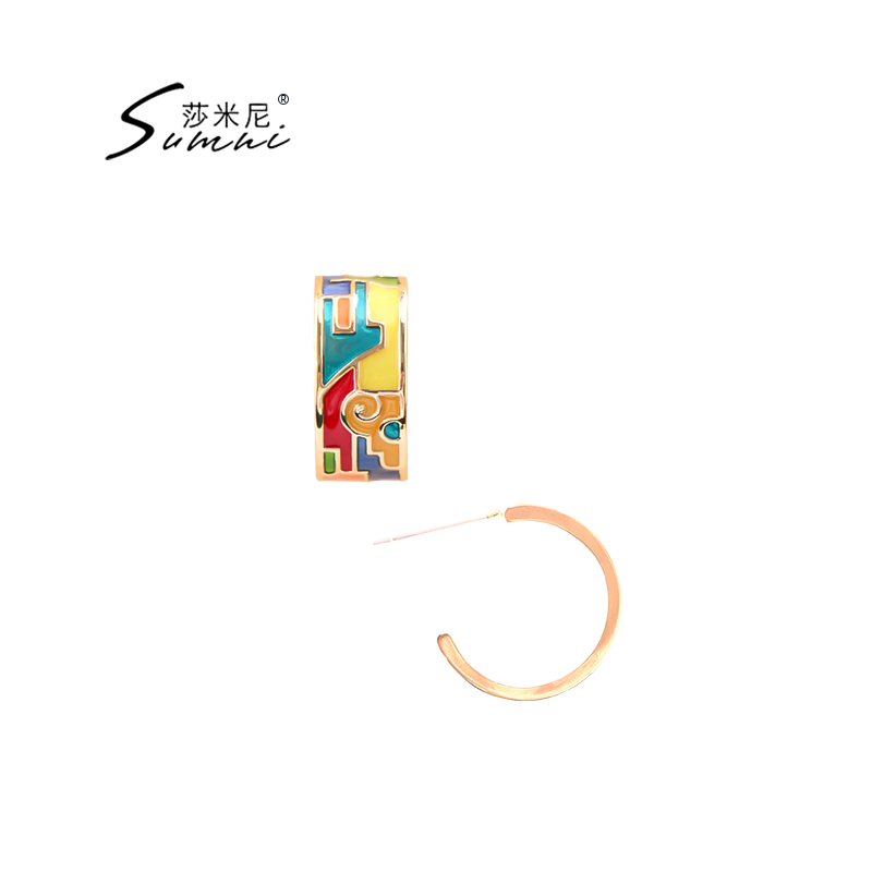 莎米尼18K包金珐琅女耳环