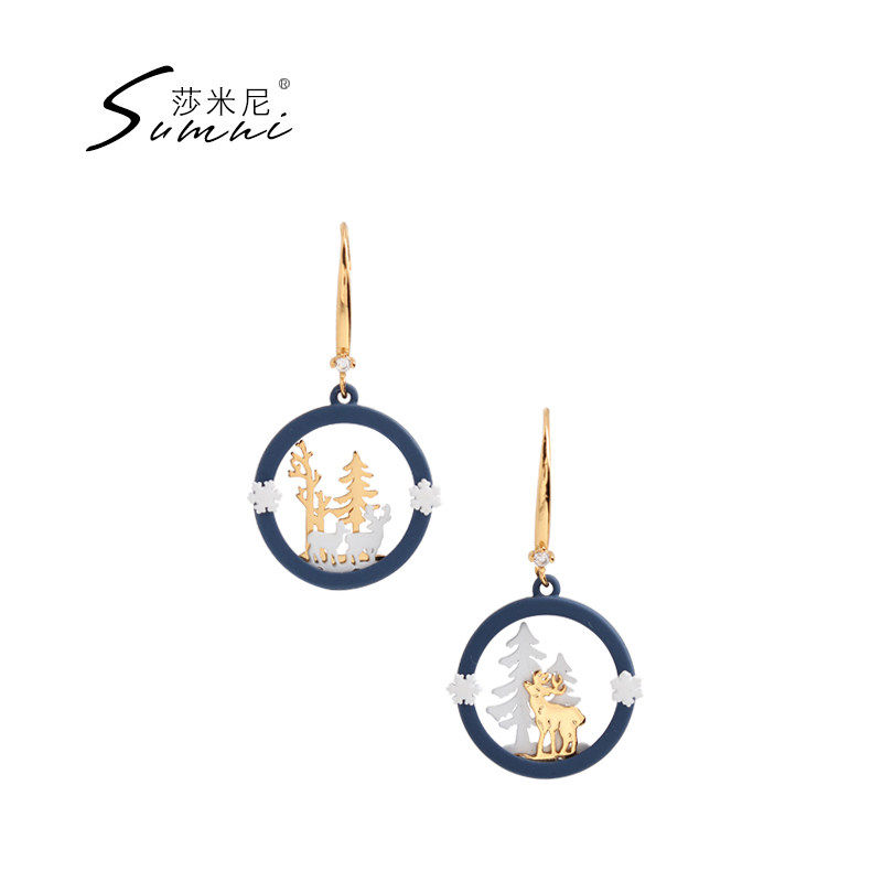 sumni/莎米尼18K包金圣诞耳饰麋鹿元素耳坠耳钩饰品女