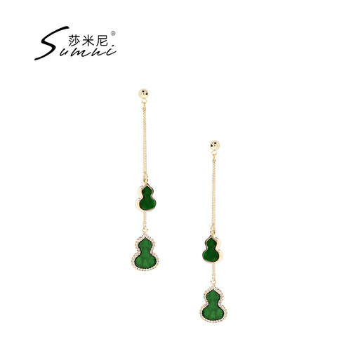 包金银针长款葫芦元素时尚风耳环