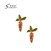 sumni 莎米尼18K包金S925银针珐琅滴釉胡萝卜元 素耳钉小巧耳饰