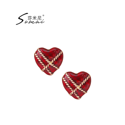 莎米尼爱心耳夹酒红色爱心耳夹