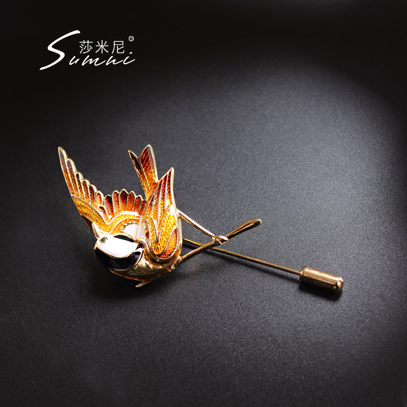 sumni/莎米尼18K包金珐琅滴釉小鸟元素胸针胸花女大气毛衣装饰品