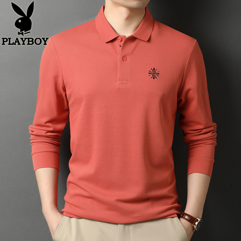 花花公子长袖t恤男纯棉宽松翻领体恤2020新款男士潮流秋装polo衫