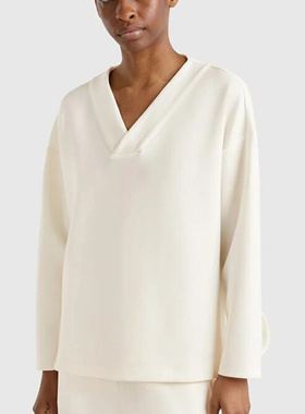 外贸原单出口意大利贝纳通 春秋冬新款V领宽松休闲女士套头卫衣