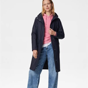 英国原单ms玛莎pu软轻微防水防风夹棉户外连帽口袋女夹克雨衣户外