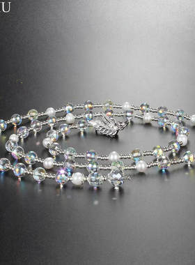 水晶腰链配饰施家珍珠腰带毛衣链