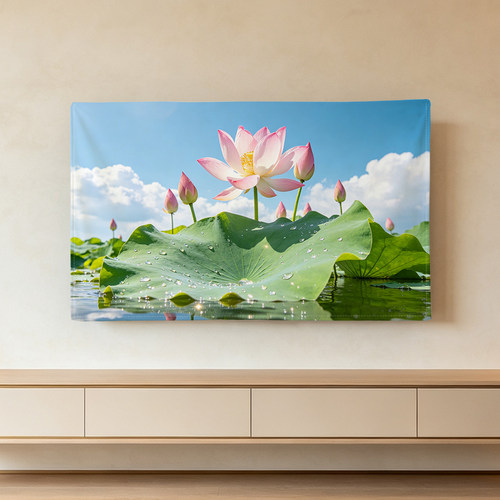 莲花荷花电视机防尘罩遮光盖布55/65/75/85装饰画布艺防晒保护套