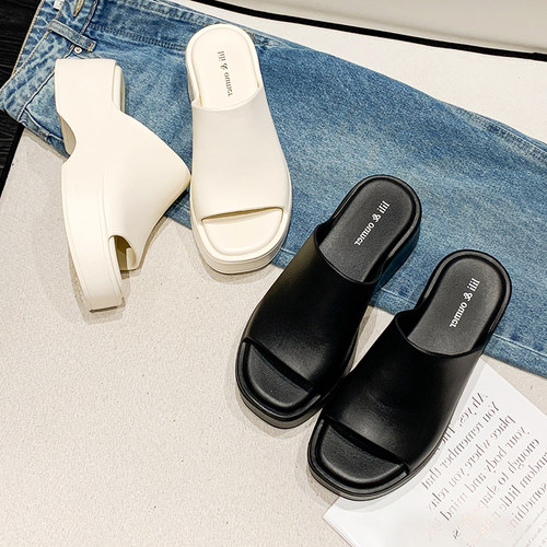 EVA坡跟韩版纯色柔软一字凉拖鞋