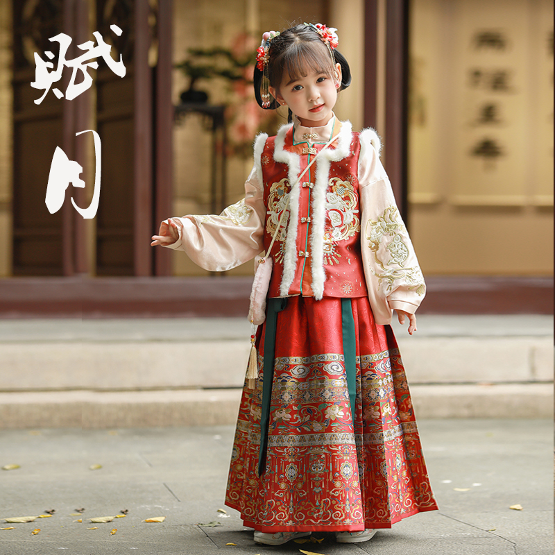 本格出品厚秋冬女童比甲套装兔子