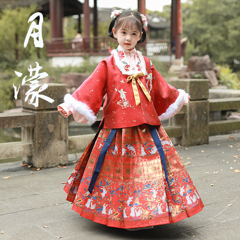 本格出品厚秋冬女童兔子汉服披袄