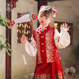 本格儿童汉服秋冬女童过年服冬款加绒套装马面裙新款龙年拜年服