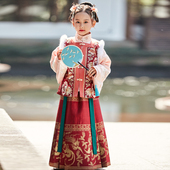 本格原创汉服女童冬装 加绒加厚明制对襟织金马面裙中国风儿童拜年