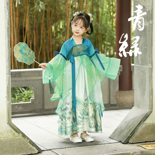 本格出品中等春秋女童青绿襦裙