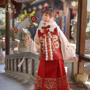 本格儿童汉服冬款拜年服女童制国风马面裙女童高端过年秋冬季新款