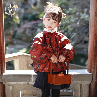 本格儿童汉服秋冬女童国风马面裙高端加绒加厚过年外套冬季 拜年服