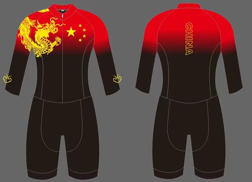 长袖速滑服极客狮中国队红五星