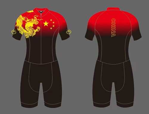 儿童速滑服极客狮中国龙红五星