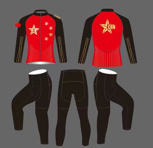 儿童速滑服极客狮红五星中国队