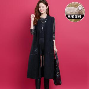 秋冬新款针织开衫外套马夹欧美风中长款时尚亮片口袋马甲加厚外搭