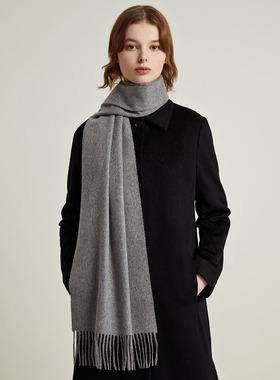 【免费定制】100纯山羊绒围巾35cm加宽男女秋冬季灰色高端高档高