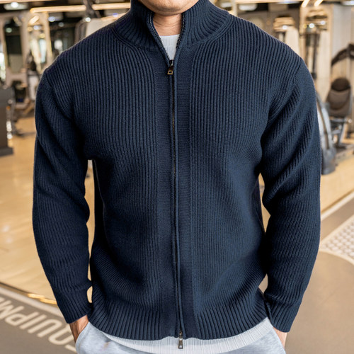 健身男士半高领开衫毛衣外套潮流修身外穿秋冬季加厚毛线衫外套