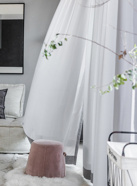 轻奢窗帘纱帘窗纱北欧简约飘窗纱s205别墅儿童房阳台灰色隐形定制