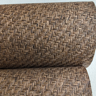 草编墙纸人字形斜纹深咖啡植物天然环保草编壁纸东南亚酒店背景墙