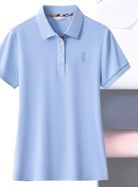高尔夫短袖女夏速干t恤纯棉吸汗透气烫钻运动poll衫golf球服上衣