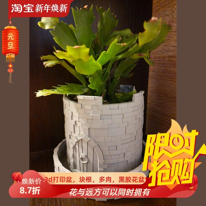 创意城堡带托盘可爱网红迷你花盆3d打印桌面绿植秋海棠块根肉肉盆,鲜花速递/花卉仿真/绿植园艺,花盆,淘宝优惠券,粉丝福利购,淘宝优惠卷