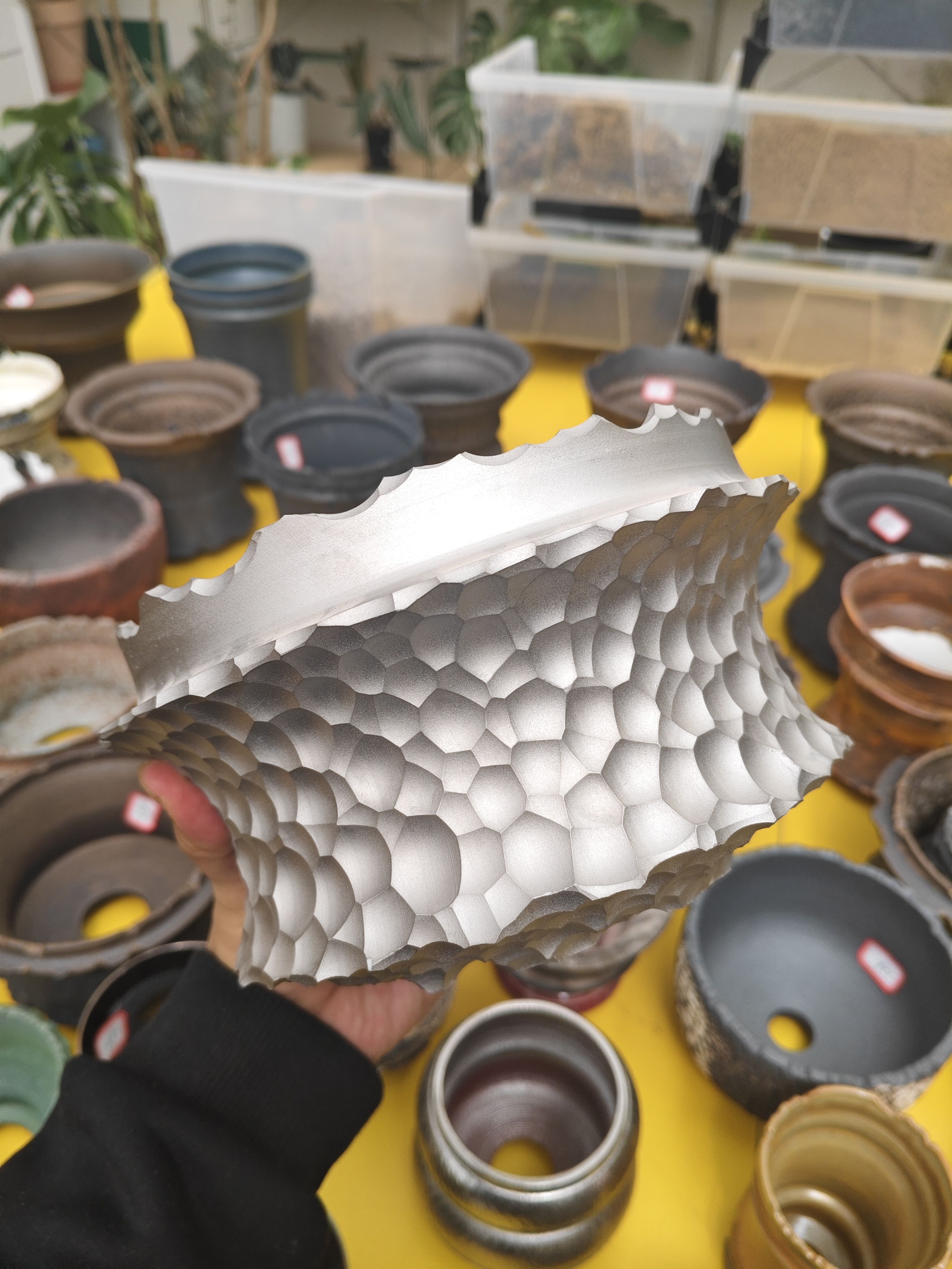 素八九手锤银凹纹敞口矮盆块根植物龙舌兰仙人球专用陶瓷花盆