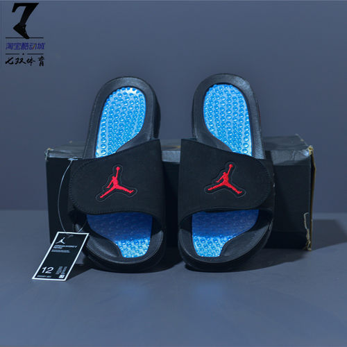JordanAJ5黑银魔术贴男子拖鞋