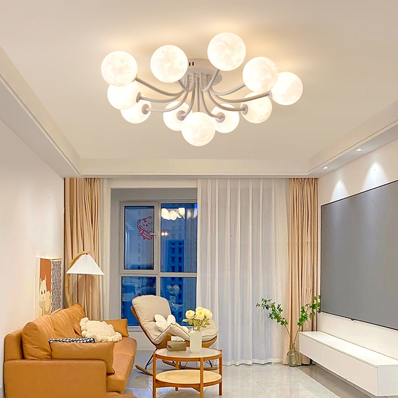 客厅灯现代简约大气客厅主灯大灯奶油风创意月球卧室吸顶灯具z271