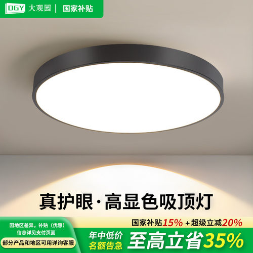 大观园卧室灯LED吸顶灯现代简约主卧灯极简黑色护眼房间灯357F