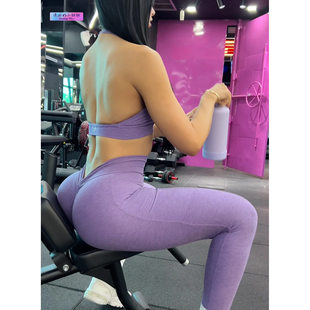 国内现货美国bb挂脖露背文胸后V腰长裤 BACK 蜜桃臀显臀V